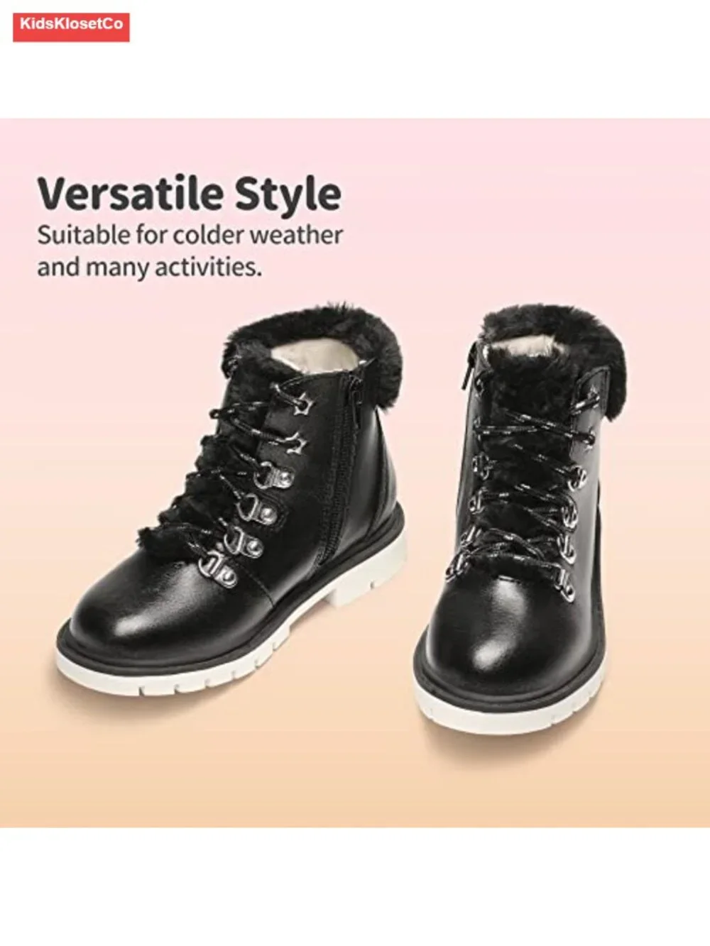 Girls Faux Fur Ankle Boots Lace Up Winter Booties